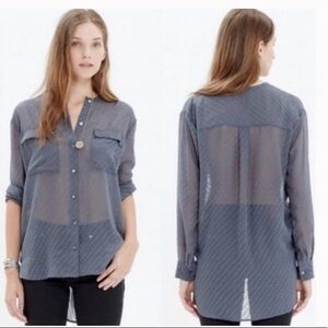 Madewell Swiss Dot Blouse Long Sleeves Gray Ice Leaf Blouse b6940 Top Sheer S